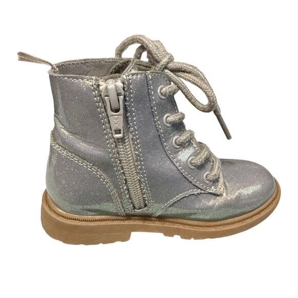 Old Navy Silver Glitter Metallic Lace Up Booties Size 8 - Picture 8 of 12
